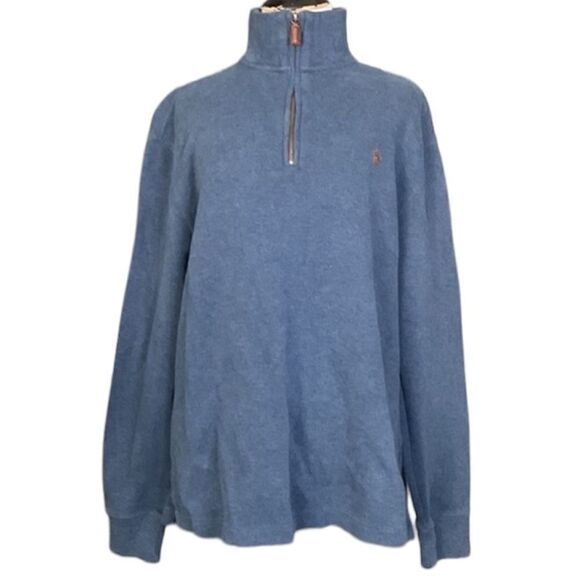 Polo Ralph Lauren Blue Mock Neck Quarter Zip Sweater Top - Picture 1 of 9